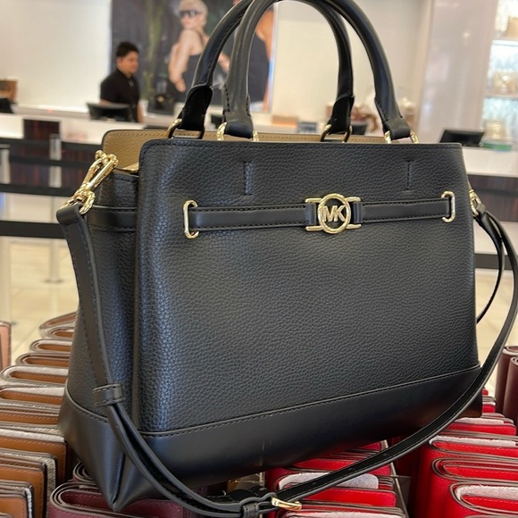 Michael Kors Handbags - Michael Kors Mercer Lg Top-Zip Belted Satchel Crossbody CZip Bag Purse 
Black